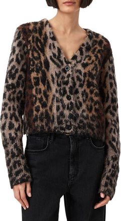 AllSaints Wick Lex Leopard Jacquard Cardigan in Leopard Brown at Nordstrom, Size X-Small