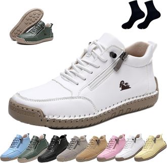 Generic Womens Handmade Leather Orthopedic Comfy Shoes - Lightweight Non-Slip Ankle Boots for Outdoor Casual Driving and Walking with Side Zipper(White,10.5)