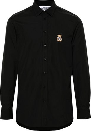 Moschino Teddy Bear-patch cotton shirt - men - Cotton - 44 - Black