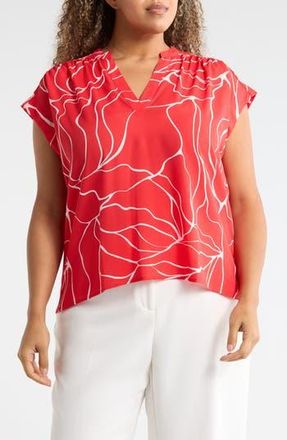 Nordstrom Rack Growover Print Shirred V-Neck Top in Red- Ivory Cracked Abstract at Nordstrom Rack, Size 3 X
