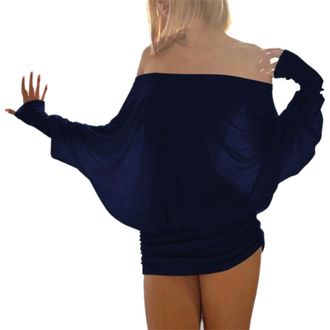 Generic Off The Shoulder Mini Dress for Women Sheer Batwing Sleeve Dress Loose Fit Batwing Ruched Casual Party Club Night Out Dresses (Dark Blue,L)