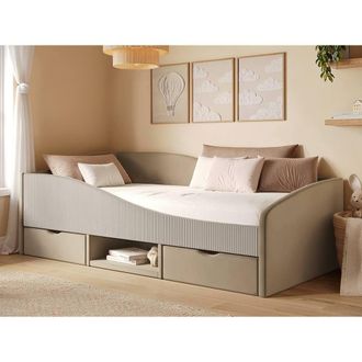 Flair Aubrey Velvet Storage Low Sleeper Bed with Beige Cord | Size: Single