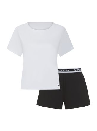 G-Star Pyjama G-STAR SUNSTONE, RELAXED TEE & SLEEP SHORTS SET, Damen, Gr. XXL, hellwei&szlig;, schwarz, Jersey, Obermaterial: 95% Baumwolle, 5% Elasthan, unifarben