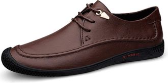 Generic Formal Dress Shoes for Men Lace Up Derby Shoes Leather Rubber Sole Block Heel Slip Resistant Classic(Darkbrown,7.5 UK)