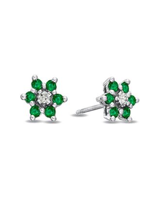 Diana M. Jewels Fine Jewelry 14K 0.48 Ct. Tw. Diamond & Emerald Flower Cluster Earrings