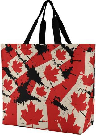 Generic Vintage Canadian Flag Tote Bag Reusable Grocery Shopping Bags Large Travel One Shoulder Handbag for Picnic Work