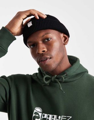 Parlez Clothing Berretto nero in maglia di lana merino lavorata a nido dape con logo