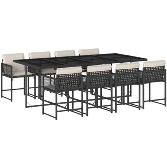 vidaXL Vidaxl - Set De Comedor De Jard&iacute;n 9 Pzas Y Cojines Rat&aacute;n Sint&eacute;tico Negro
