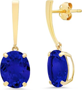 MAX + STONE 14k Yellow or White Gold 10x8mm Oval Cut Gemstone Drop Dangle Earrings