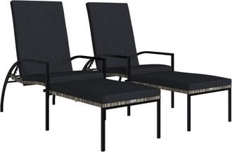 vidaXL Tumbona Con Reposapi&eacute;s 2 Unidades Rat&aacute;n Sint&eacute;tico Gris Vidaxl