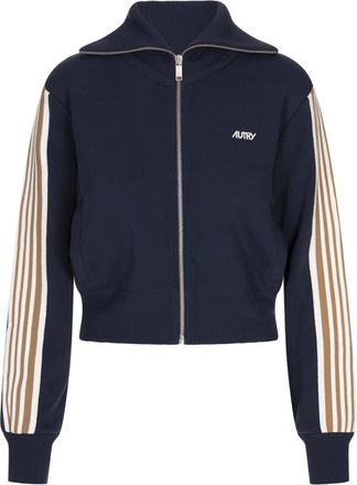 Autry Blauwe Sweaters met Viscose en Polyamide - Dames - Vesten met rits - Blauw - L - Hoodies & sweatvesten