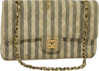 Chanel Vintage Classic Double Flap Bag Quilted Denim Gray Canvas Bag (Pre-Owned)