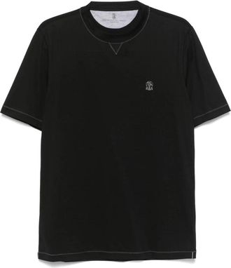 Brunello Cucinelli Zwarte Katoenen Jersey Logo T-shirts - Heren - T-shirts - Zwart - S - Katoen - Tops