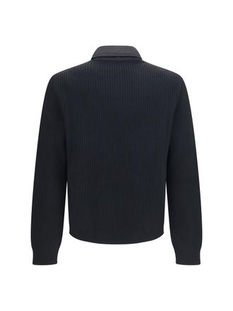 Prada Mens Knit Jacket With Padded Front Black Fleece Wool Knitwear Sweater