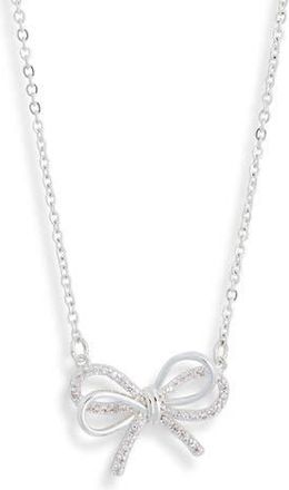 Nordstrom Rack Cubic Zirconia Bow Pendant Necklace in Clear- Silver at Nordstrom Rack
