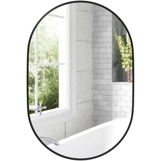 HOMCOM Homcom Espejo De Ba&ntilde;o Ovalado 60x90 Cm Con Marco De Aluminio Espejo De Pared Decorativo Horizontal O Vertical Para Sal&oacute;n Entrada Pasillo Negro