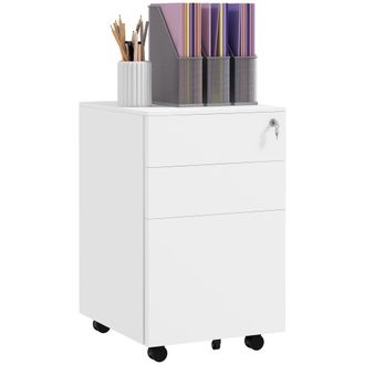 Vinsetto White 3-Drawer Vertical Filing Cabinet with Lock and Pencil Tray - Steel Mobile File Cabinet with Adjustable Hanging Bar for A4 - Legal and L