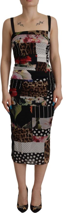 Womens Patchwork Print Midi Dress Style Dr28750 - Black Silk - Size EU 40 (Womens)