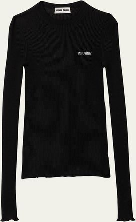 Tシャツ・カットソー MiuMiu | Merino wool crew-neck sweater Miu Miu crew-neck T-shirt | Blue | FARFETCH