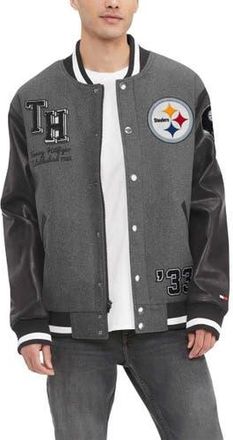 Tommy Hilfiger Mens Tommy Hilfiger Heather Gray/Black Pittsburgh Steelers Gunner Full-Zip Varsity Jacket at Nordstrom, Size X-Large