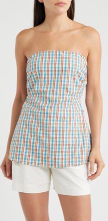 Faithfull The Brand Isole Plaid Strapless Cutout Tie Back Top in Sofia Check at Nordstrom, Size X-Small