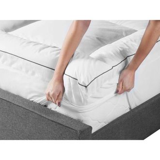 Beliani Mattress Topper White Japara Cotton Satin Trimming EU Small Double Size 120 x 200 cm 4 cm Depth MULHACEN