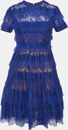 Elie Saab Blue Lace Tiered Mini Dress