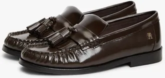 Tommy Hilfiger Womens Shiny Leather Tassel Loafer - Charred Wood - US 6.5 / EU 37