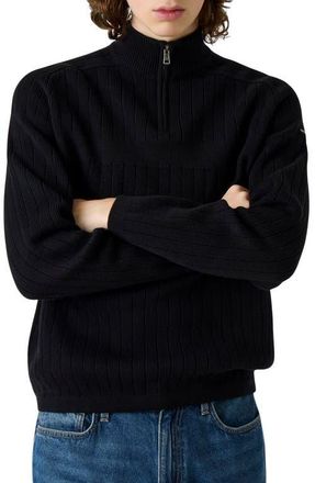 Guess Cotton Rib Half Zip Sweater in Black at Nordstrom, Size Xx-Large