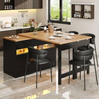Merax Black Extendable Kitchen Island Bar Table with LED Lights