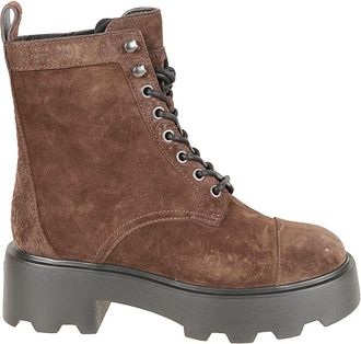 Tory Burch T Monogram Lug Boot - Dames - Veterlaarzen - Bruin - 38 EU - Leer - Schoenen