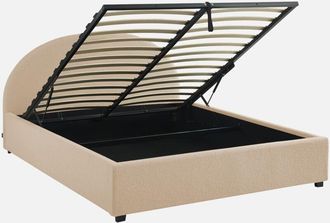 Sweeek Cama Con Somier Abatible Y Cabecero 160cm, Acabado En Borreguito