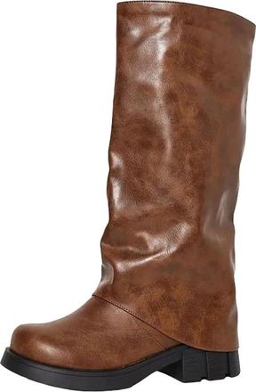 Generic Womens Casual Knee High Boots Round Toe High Chunky Heel With Platform Slip On Design For Easy Daily Wear