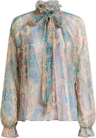 Etro Etro-Seidenbluse mit Paisley-Print und Schal-Detail