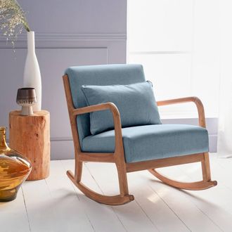 Sweeek Scandi-style Wooden Rocking Chair With Cushion in Blue