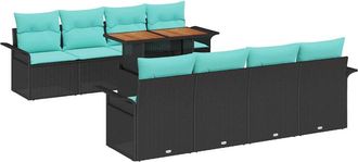 vidaXL Conjunto De Sof&aacute; De Jard&iacute;n 9 Uds. Negro Polirat&aacute;n Vidaxl