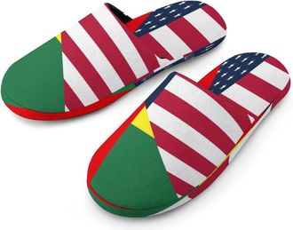 Generic U.S. And Guinea Bissau Flag Mens Cotton Slippers Memory Foam Comfort House Shoes Winter Indoor Slipper for Hotel Casa Spa