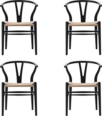 Carl Hansen & S&oslash;n Carl Hansen - CH24 Wishbone Chair, Buche soft black / Naturgeflecht (4er-Set)
