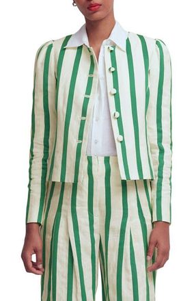 Boden Salisbury Stripe Puff Sleeve Linen & Cotton Jacket in Ivory, Fresh Green Stripe at Nordstrom, Size 14