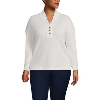 Lands End Plus Size Long Sleeve Waffle Shawl Collar Henley in Ivory at Nordstrom, Size 2X