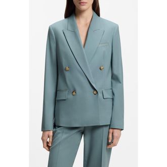BOSS Jaleto Double Breasted Wool Blazer in Reef at Nordstrom, Size 10
