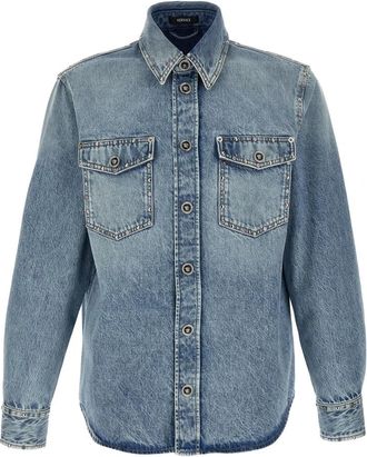 Versace Denim overshirt met versieringen - Heren - Spijkeroverhemden - Blauw - XL - Denim - Overhemden