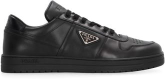 Prada Mens Downtown Leather Low-Top Sneakers Black Calfskin Trainers