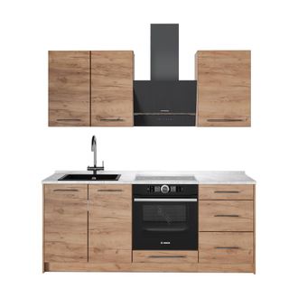 Vicco Cocina Para Solteros Fame-line, Roble Dorado/roble Dorado, 190 Cm Encimera M&aacute;rmol, Vicco
