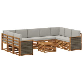vidaXL Conjunto De Sof&aacute;s De Exterior 10 Uds. Natural Y Gris Claro Vidaxl