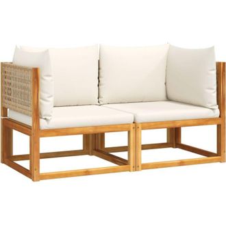vidaXL Sof&aacute;s De Jard&iacute;n Esquineros Con Cojines, 2 Unidades, Madera De Acacia Y Rat&aacute;n Vidaxl