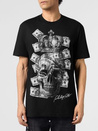 Philipp Plein T-shirt in cotone con stampa teschio impreziosita da strass