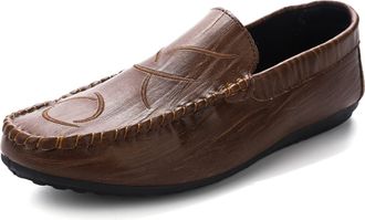 Generic Mens Loafers Slip Resistant Slip On Driving Loafers PU Leather Anti-Slip Comfortable Flexible Party Walking Slip-ons(Brown,8.5 UK)