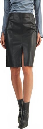 Mustard Seed Pencil Sharp Faux Leather Skirt In Black