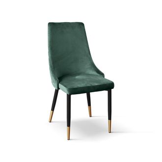 Konte Design Lote de 4 sillas, tela efecto terciopelo verde, patas antracita y oro